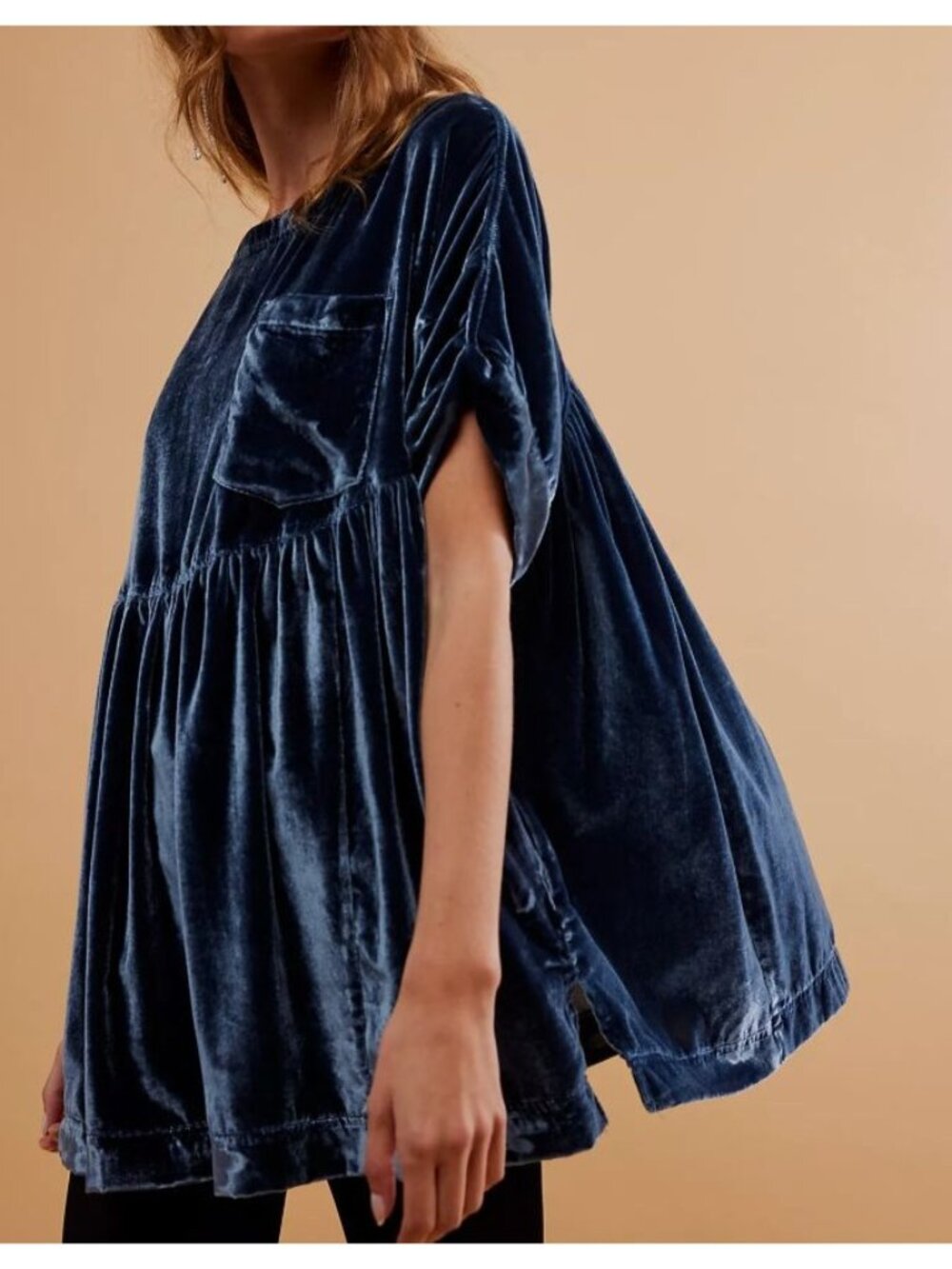 WE THE FREE PEOPLE moon city velvet top in blue size XS